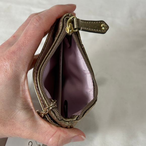 Coach Madison Leather Mini Skinny Gold Metallic Coin Pouch Wallet New NWT - Picture 7 of 8